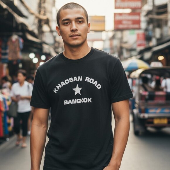 VINTAGE Black Tee M Khaosan Road Bangkok Thailand Hippie Grunge Skate Punk Y2K - Picture 12 of 12